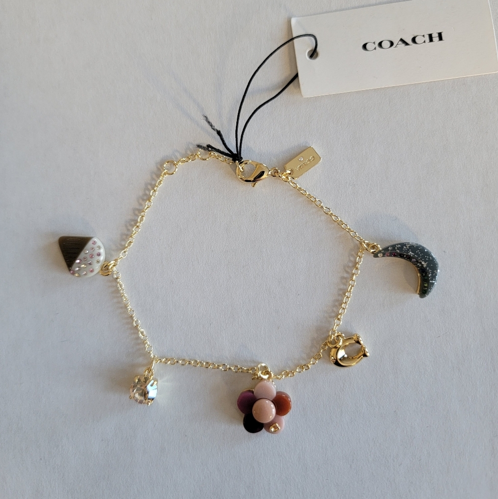 NWT Coach Moon And Flower Charm Bracelet